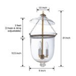 CDNY MEDIUM. PLAIN CLEAR LANTERN: Classic Smooth Glass Hanging Chandelier with Antique Brass Finish, 9" DIA, H 21" JAR 10.5" - Image 3