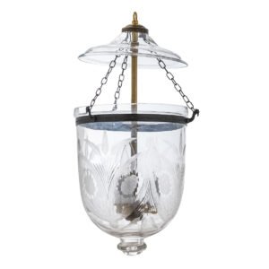 CDNY Medium Floral Cut Lantern Chandelier featuring ornate cut glass with a floral pattern and an antique brass finish