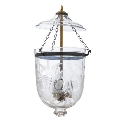 CDNY Medium Floral Cut Lantern Chandelier featuring ornate cut glass with a floral pattern and an antique brass finish