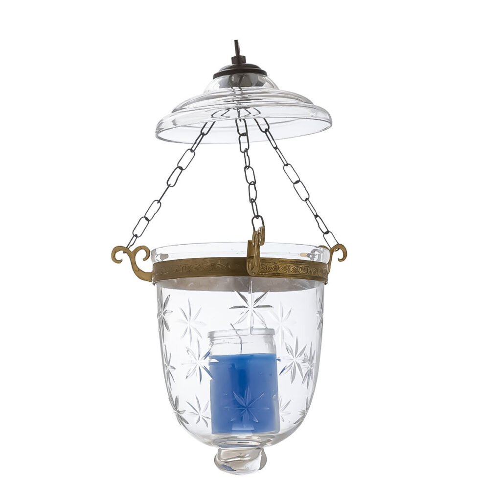 Elegant starburst cut glass baby lantern with ornate brass accents