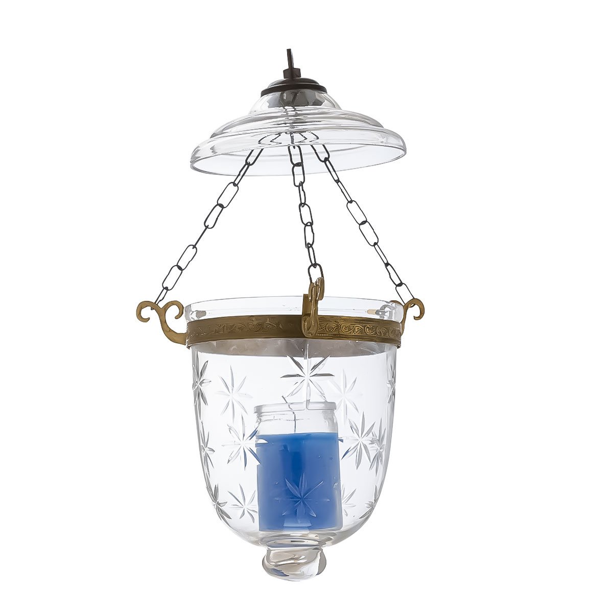 CDNY Elegant Starburst Cut Glass Hanging Baby Lantern with Ornate Brass Accents, DIA 6″ HT14″