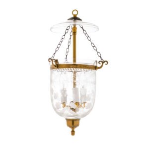 Etched glass tulip chandelier with antique brass finish for nursery