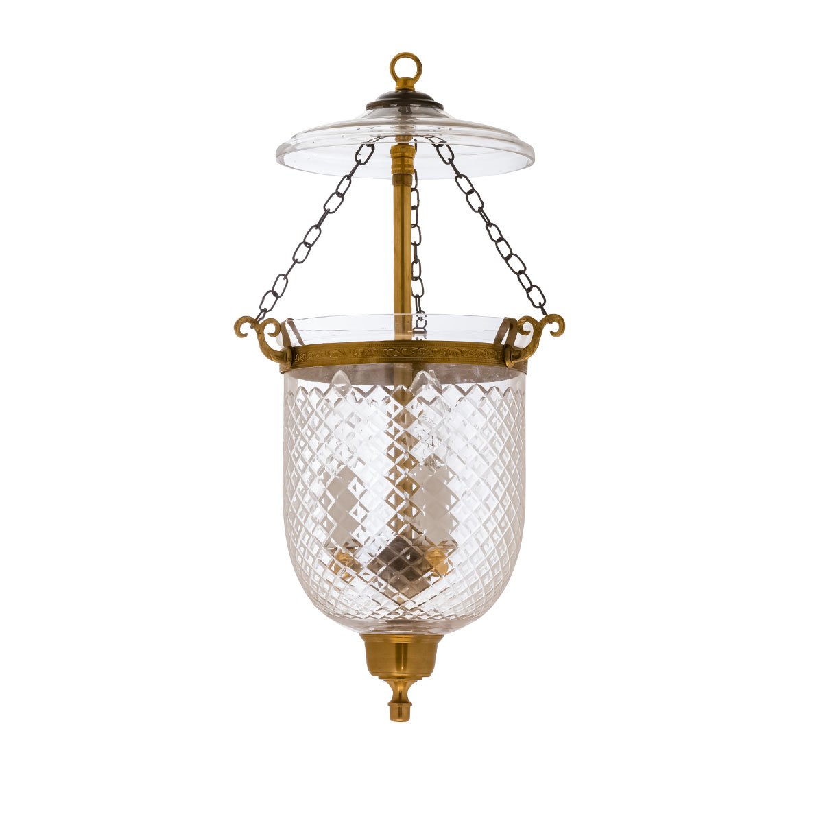 Exquisite Diamond Cut Glass Hanging Chandelier with Antique Brass Finish