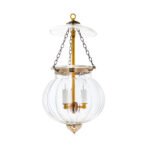 CDNY MED. MELON LANTERN with fluted glass and Antique brass finish on a medium-sized hanging chandelier