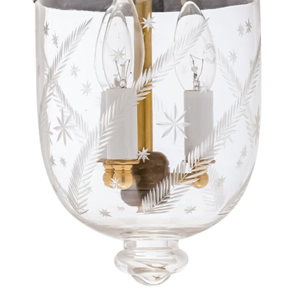 CDNY SM. STAR FEATHER LANTERN: Elegantly Etched Glass Hanging Chandelier with Antique Brass Finish, 7"DIA, H19", Jar 10.5" - Image 2