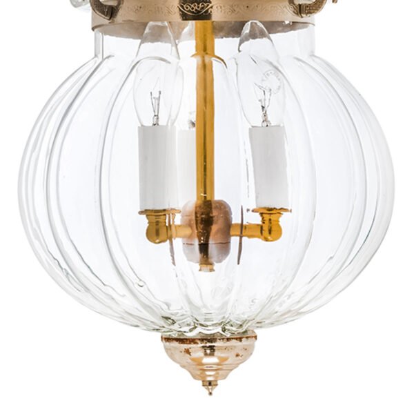 CDNY MEDIUM MELON LANTERN: Elegant Fluted Glass Hanging Chandelier with Antique Brass Finish, 9"DIA, H21", Jar 13" - Image 2