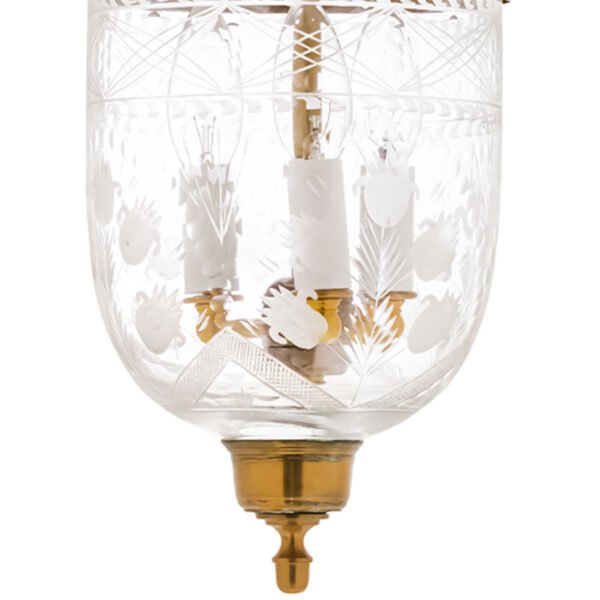 CDNY SM. TULIP LANTERN: Etched Glass Hanging Chandelier with Antique Brass Finish 7"DIA, H19", Jar 10.5" - Image 2