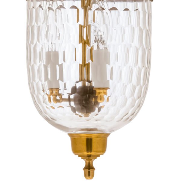 CDNY SM. THUMBPRINT LANTERN: Textured Glass Hanging Chandelier with Antique Brass Finish, 7"DIA, H19", Jar 10.5" - Image 2
