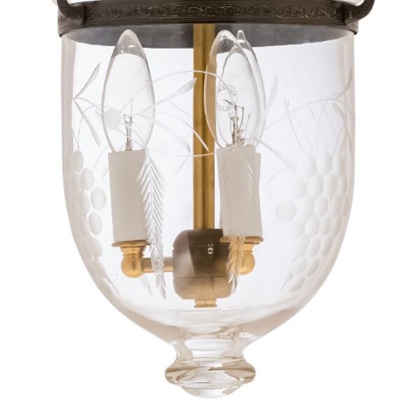 CDNY SM. GRAPES LANTERN: Etched Grapevine Glass Hanging Chandelier with Antique Brass Finish, 7"DIA, H19", Jar 10.5" - Image 2