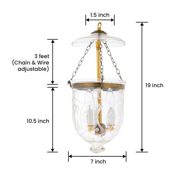 CDNY SM. STAR FLOWER LANTERN: Etched Star & Floral Glass Hanging Chandelier with Antique Brass Finish, 7"DIA, H19", Jar 10.5" - Image 3