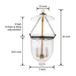 CDNY SM. GREEKEY W/DESIGN LANTERN: Etched Greek Key & Geometric Glass Hanging Chandelier with Antique Brass Finish,7"DIA, H19", Jar 10.5" - Image 3
