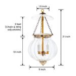 CDNY MEDIUM MELON LANTERN: Elegant Fluted Glass Hanging Chandelier with Antique Brass Finish, 9"DIA, H21", Jar 13" - Image 3