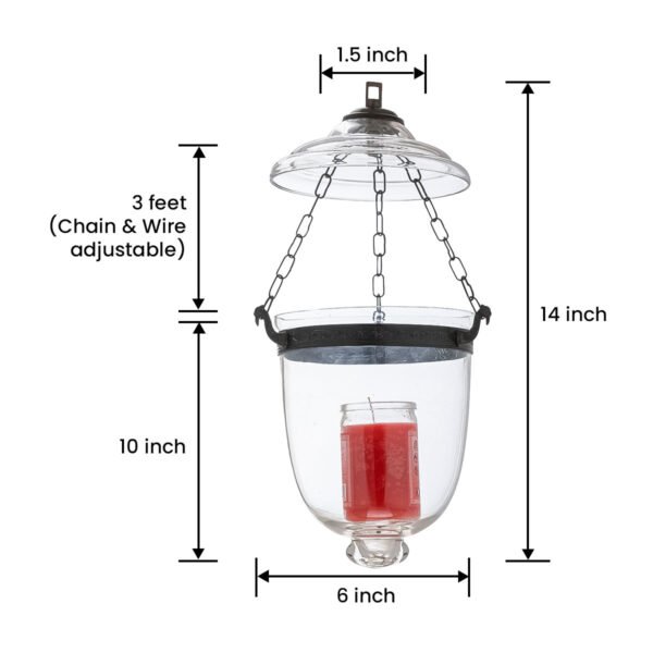 CDNY Classic Smooth Clear Glass Hanging Baby Lantern with Darkened Metal Accents, DIA 6" HT14" JAR 10" - Image 3