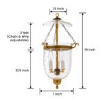 CDNY Small Ministarcut Lantern: Etched Glass Hanging Chandelier with Antique Brass Finish, 7"DIA, H19", Jar 10.5" - Image 3
