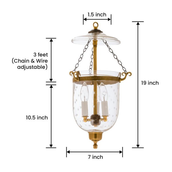 CDNY Small Ministarcut Lantern: Etched Glass Hanging Chandelier with Antique Brass Finish, 7"DIA, H19", Jar 10.5" - Image 3