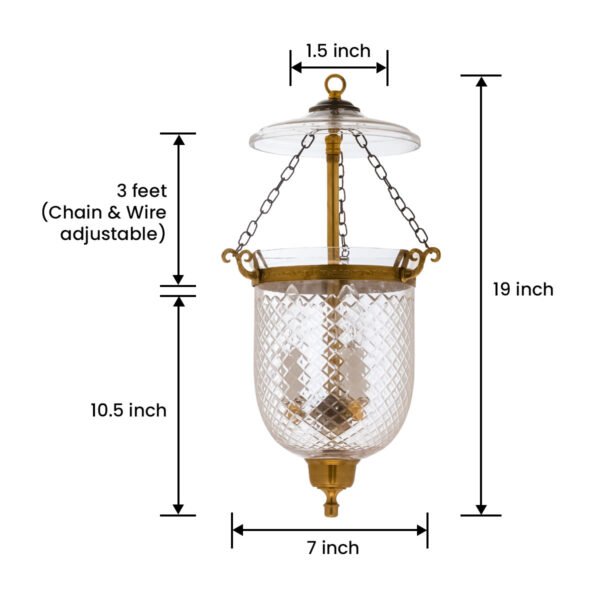 CDNY SM. DIAMONDCUT LANTERN: Exquisite Diamond Cut Glass Hanging Chandelier with Antique Brass Finish, 7"DIA, H19", Jar 10.5" - Image 3
