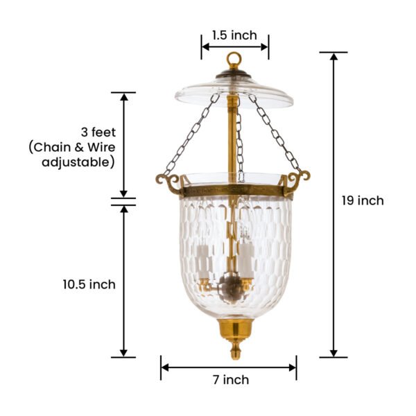 CDNY SM. THUMBPRINT LANTERN: Textured Glass Hanging Chandelier with Antique Brass Finish, 7"DIA, H19", Jar 10.5" - Image 3