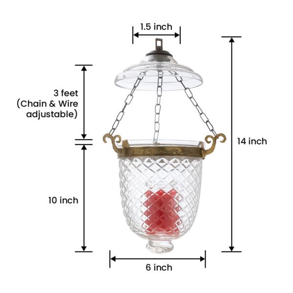 CDNY Vintage Style Diamond Cut Hanging Baby Lantern with Ornate Brass Accents - Ceiling Mounted Chandelier , DIA 6" HT 14" - Image 3