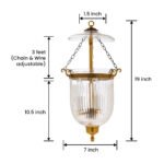 CDNY Small Prismatic Lantern: Elegant Fluted Glass Hanging Chandelier with Antique Brass Finish, 7"DIA, H19", Jar 10.5" - Image 3
