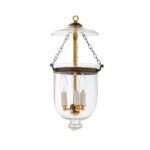 CDNY Small Plain Clear Lantern Chandelier featuring classic smooth glass and an antique brass finish