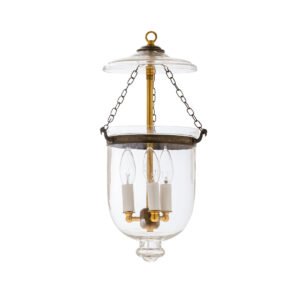 CDNY Small Plain Clear Lantern Chandelier featuring classic smooth glass and an antique brass finish