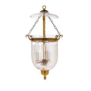 CDNY Small Prismatic Lantern Chandelier featuring elegant fluted glass and an antique brass finish