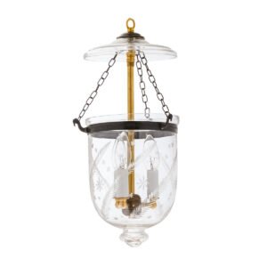 CDNY Small Star Feather Lantern Chandelier featuring elegantly etched glass and an antique brass finish