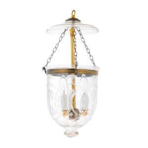 CDNY Small Star Flower Lantern Chandelier featuring etched star and floral glass with an antique brass finish