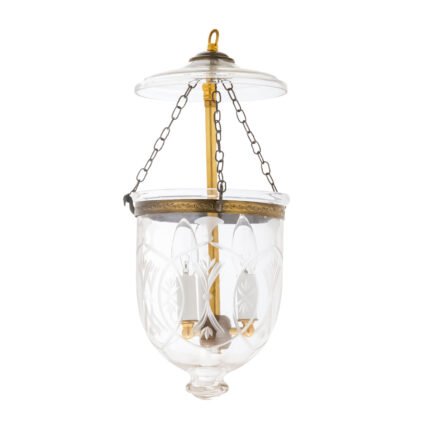 CDNY Small Star Flower Lantern Chandelier featuring etched star and floral glass with an antique brass finish