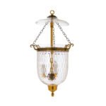 CDNY Small Thumbprint Lantern Chandelier featuring textured glass shade and antique brass finish