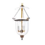CDNY Small Vertical Leaf Lantern Chandelier featuring etched leaf pattern glass and an antique brass finish