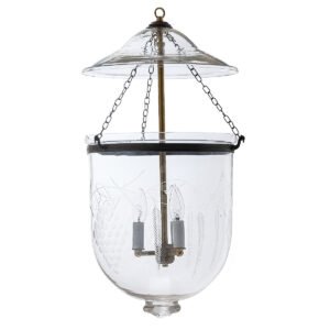 CDNY Large Grapes Lantern Chandelier featuring etched grapevine glass and an antique brass finish