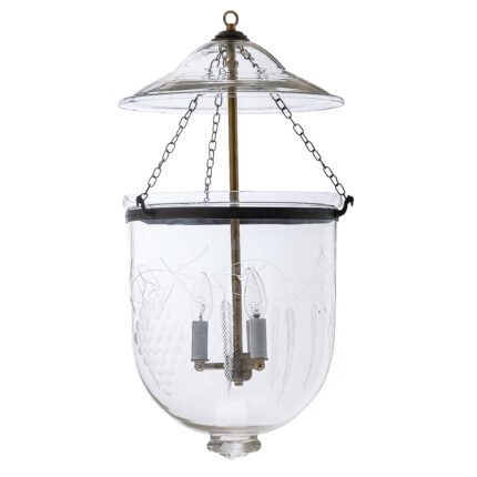 CDNY Large Grapes Lantern Chandelier featuring etched grapevine glass and an antique brass finish