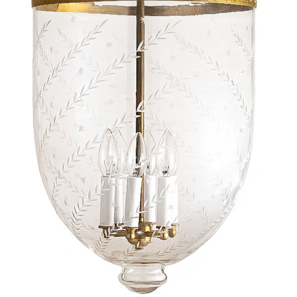 CDNY JUMBO STAR FEATHER LANTERN: Etched Glass Hanging Chandelier with Antique Brass Finish, 14" DIA, 33"H, 19.5 JAR - Image 2