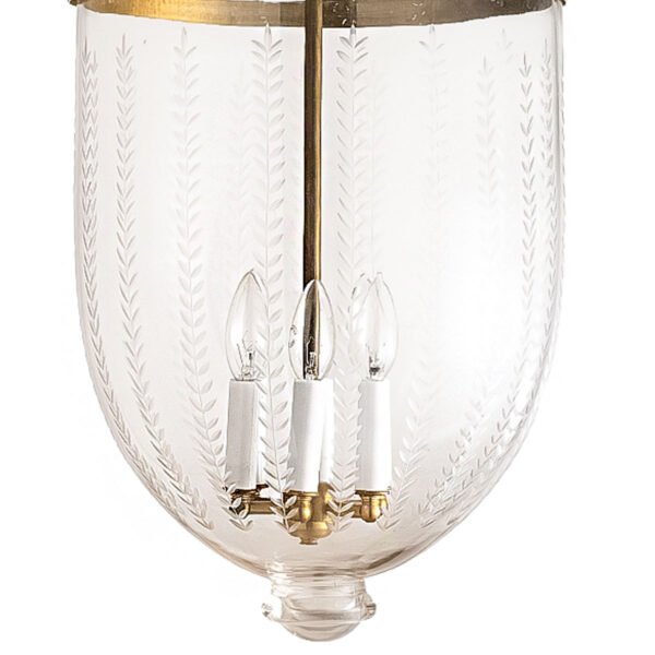 CDNY JUMBO VERTICAL LEAF LANTERN: Etched Glass Hanging Chandelier with Antique Brass Finish, 14" DIA, 33"H, 19.5 JAR - Image 2