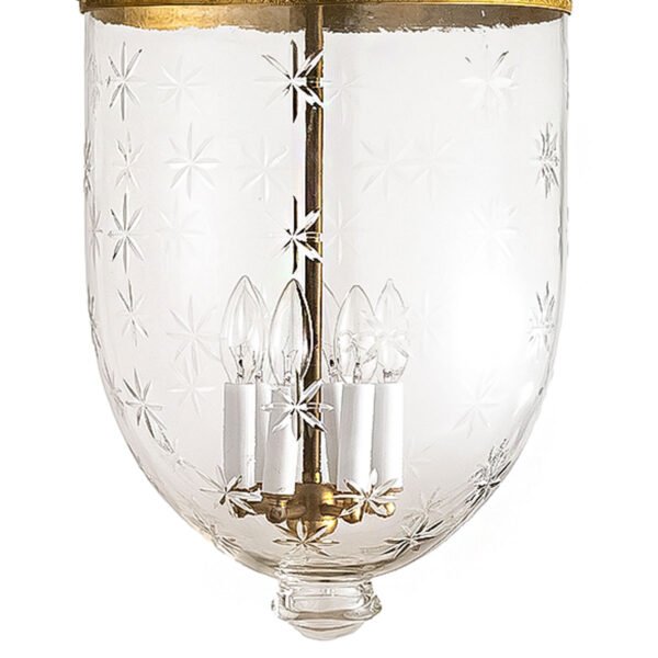 CDNY JUMBO STAR CUT LANTERN: Etched Glass Hanging Chandelier with Antique Brass Finish, 14" DIA, 33"H, 19.5 JAR - Image 2