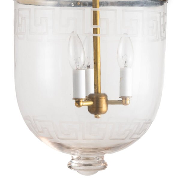 CDNY LARGE PLAIN GREEKKEY LANTERN: Etched Glass Hanging Chandelier with Brass Finish, H 26", 12" DIA, 15" JAR - Image 2