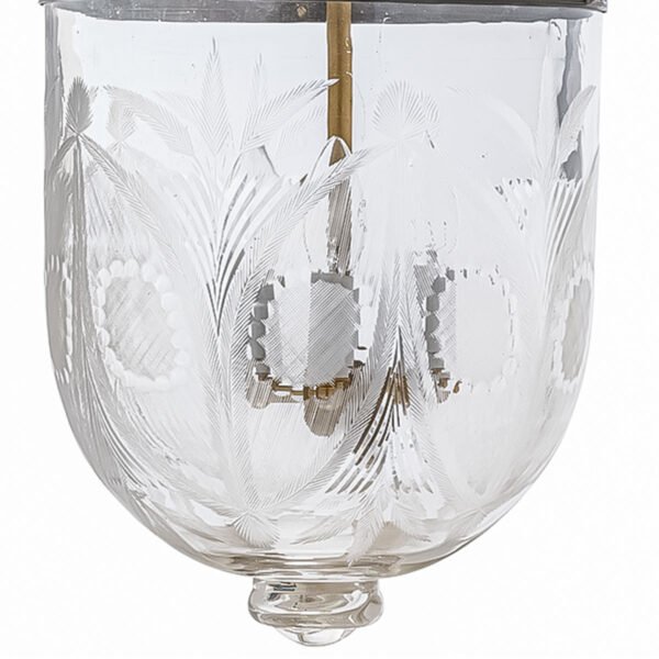 CDNY LG. FLORAL CUT LANTERN: Etched Glass Hanging Chandelier with Brass Finish, H 26", 12" DIA, 15" JAR - Image 2