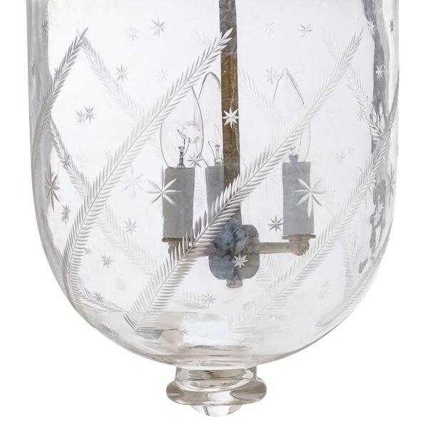 CDNY LARGE STAR FEATHER LANTERN: Etched Glass Hanging Chandelier with Brass Finish, H 26", 12" DIA, 15" JAR - Image 2