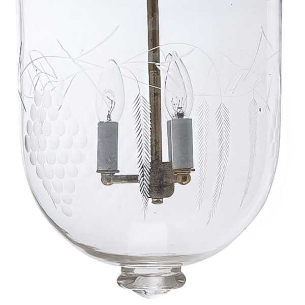 CDNY LARGE GRAPES LANTERN: Etched Glass Hanging Chandelier with Antique Brass Finish, H 26", 12" DIA, 15" JAR - Image 2