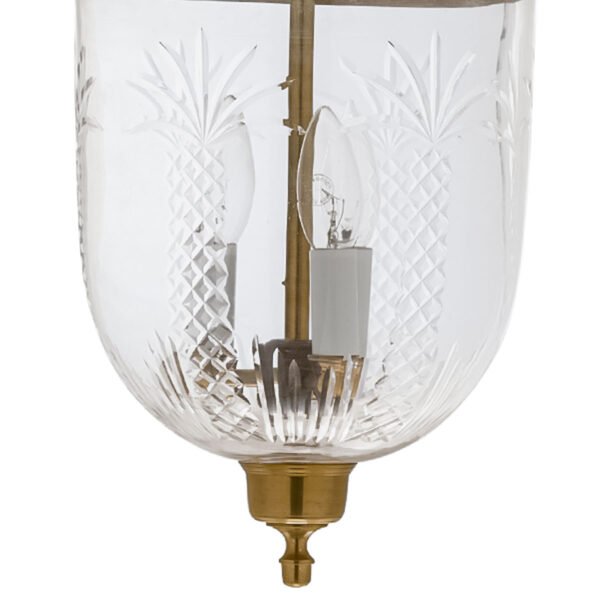 CDNY MED. PALM TREE LANTERN: Tropical Etched Glass Hanging Chandelier with Antique Brass Finish, 9" DIA, H 21" JAR 10.5" - Image 2