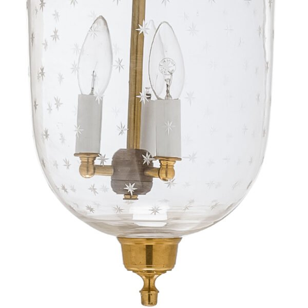 CDNY MED. MINISTAR CUT LANTERN: Dazzling Star Etched Glass Hanging Chandelier with Antique Brass Finish, 9" DIA, H 21" JAR 10.5" - Image 2