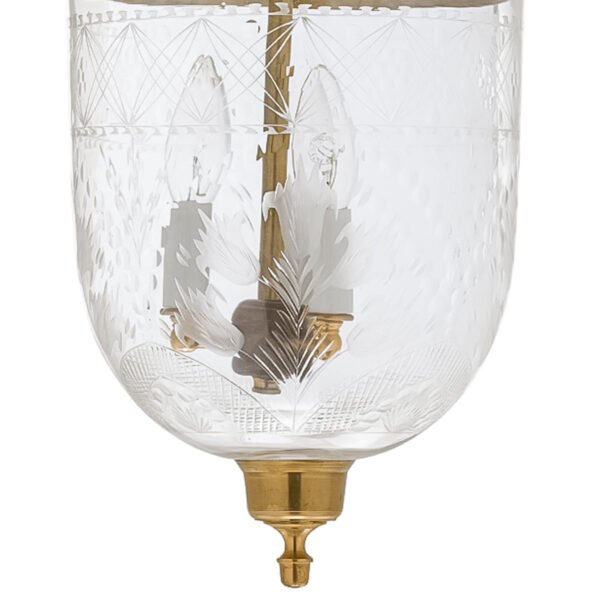 CDNY MEDIUM TULIP LANTERN: Elegant Etched Tulip Design Glass Hanging Chandelier with Antique Brass Finish, 9" DIA, H 21" JAR 10.5" - Image 2