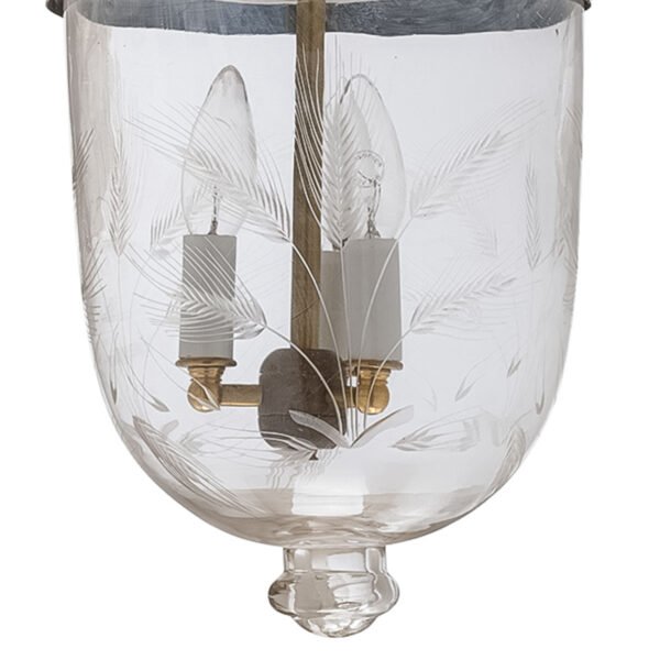 CDNY MEDIUM WHEAT CUT LANTERN: Elegant Etched Glass Hanging Chandelier with Antique Brass Finish, 9" DIA, H 21" JAR 10.5" - Image 2