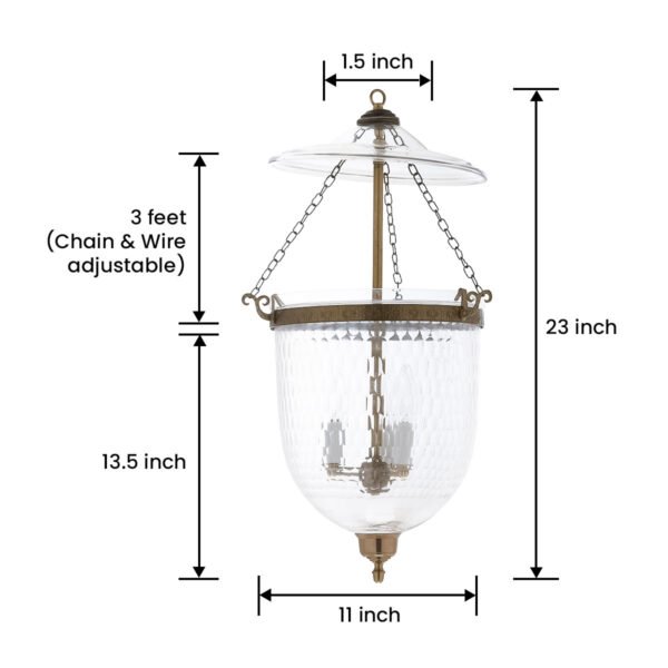 CDNY LARGE THUMBPRINT LANTERN: Textured Glass Hanging Chandelier with Antique Brass Finish,11"DIA, 23"H, 13.5 JAR - Image 3