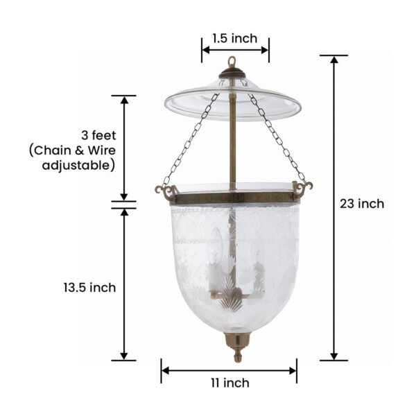 CDNY LARGE TULIP LANTERN: Grand Etched Tulip Design Glass Hanging Chandelier with Antique Brass Finish,11"DIA, 23"H, 13.5 JAR - Image 3