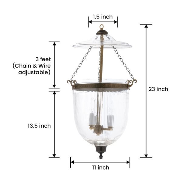 CDNY LARGE PRISMATIC LANTERN: Grand Fluted Glass Hanging Chandelier with Antique Brass Finish,11"DIA, 23"H, 13.5 JAR - Image 3
