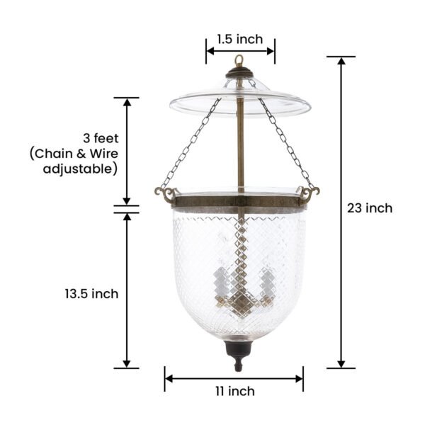 CDNY LARGE DIAMOND CUT LANTERN Brilliant Faceted Glass Hanging Chandelier with Antique Brass Finish,11"DIA, 23"H, 13.5 JAR - Image 3
