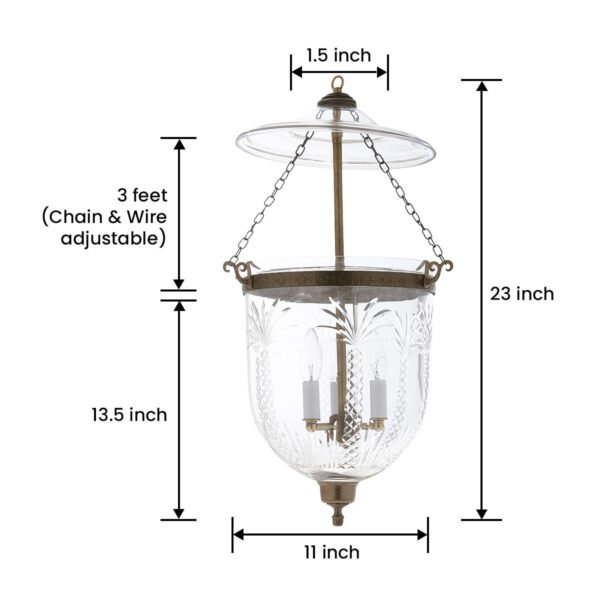 CDNY LARGE PALM TREE LANTERN: Grand Tropical Etched Glass Hanging Chandelier with Antique Brass Finish,11"DIA, 23"H, 13.5 JAR - Image 3