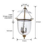 CDNY MED. THUMBPRINT LANTERN: Textured Glass Hanging Chandelier with Antique Brass Finish, 9" DIA, H 21" JAR 10.5" - Image 3